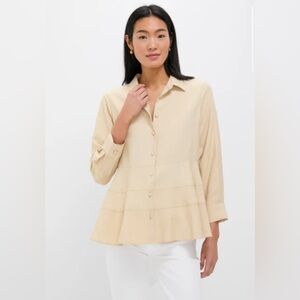 Pomander Place Tuckernuck Ashlen Tan Tiered Long Sleeve Blouse Small